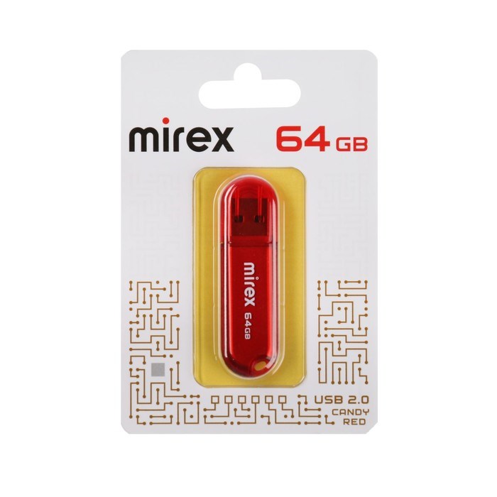 Флешка Mirex CANDY RED, 64 Гб ,USB2.0, чт до 25 Мб/с, зап до 15 Мб/с, красная - фото 51373375