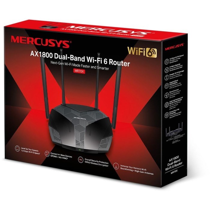 Wi-Fi роутер Mercusys MR70X, 1775 Мбит/с, 3 порта 1000 Мбит/с, чёрный - фото 51373429