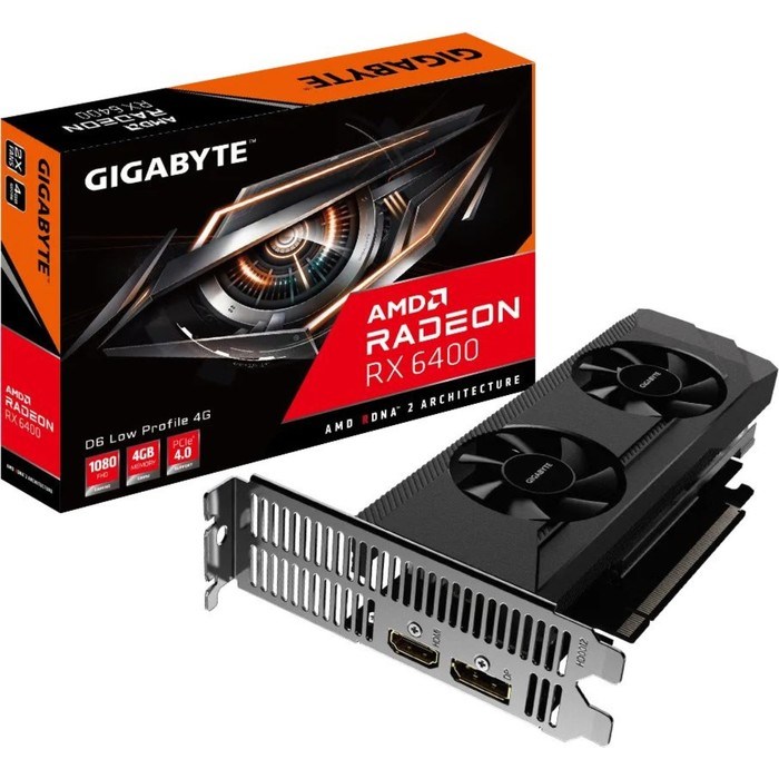 Видеокарта Gigabyte GV-R64D6-4GL, AMD Radeon RX 6400, 4Gb, 64 GDDR6, HDMI, DP low profile - фото 51373807