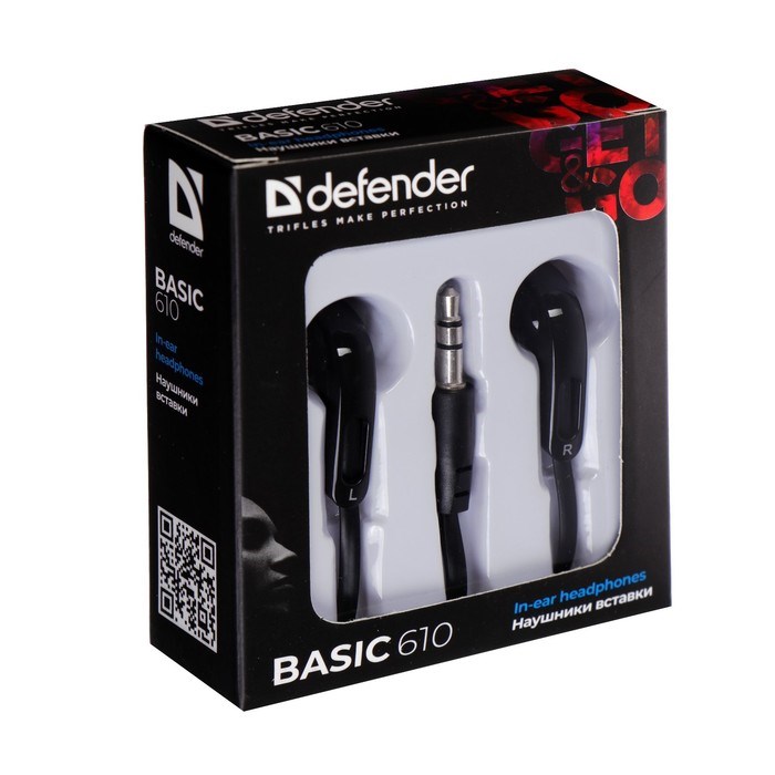 Наушники Defender Basic 610, вакуумные, 105 дБ, 32 Ом, 3.5 мм, 1.1 м, чёрные - фото 51373828