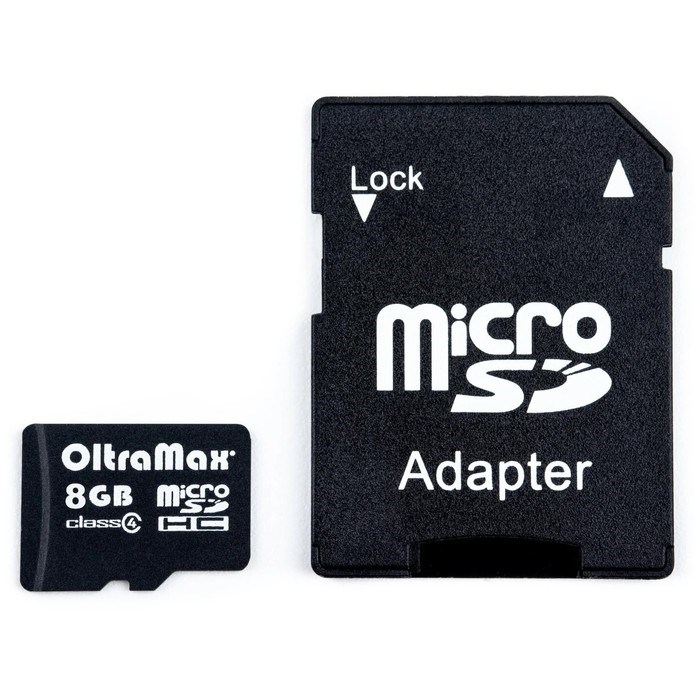 Карта памяти OltraMax MicroSD, 8 Гб, SDHC, класс 4, с адаптером SD - фото 51373872