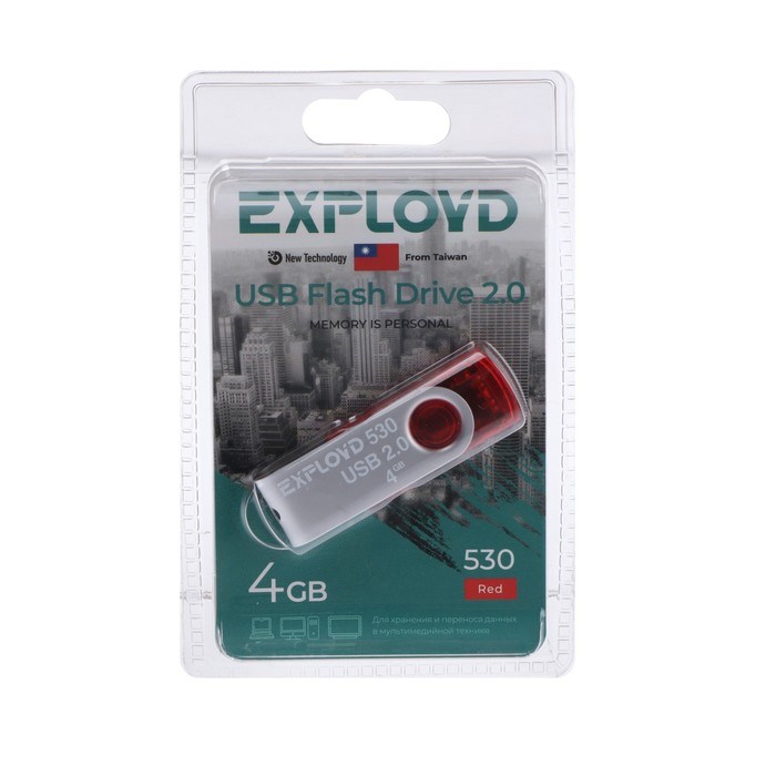 Флешка Exployd 530, 4 Гб, USB2.0, чт до 15 Мб/с, зап до 8 Мб/с, красная - фото 51373894