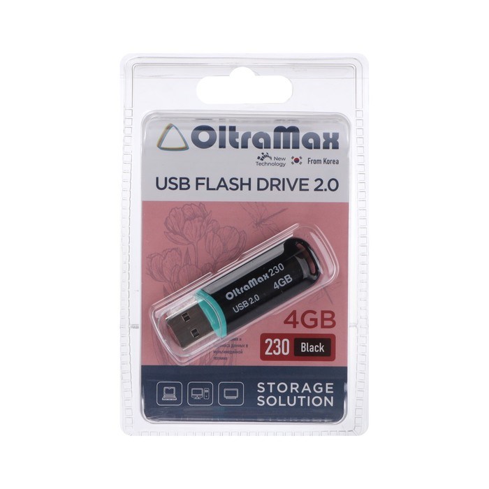 Флешка OltraMax 230, 4 Гб, USB2.0, чт до 15 Мб/с, зап до 8 Мб/с, чёрная - фото 51373896