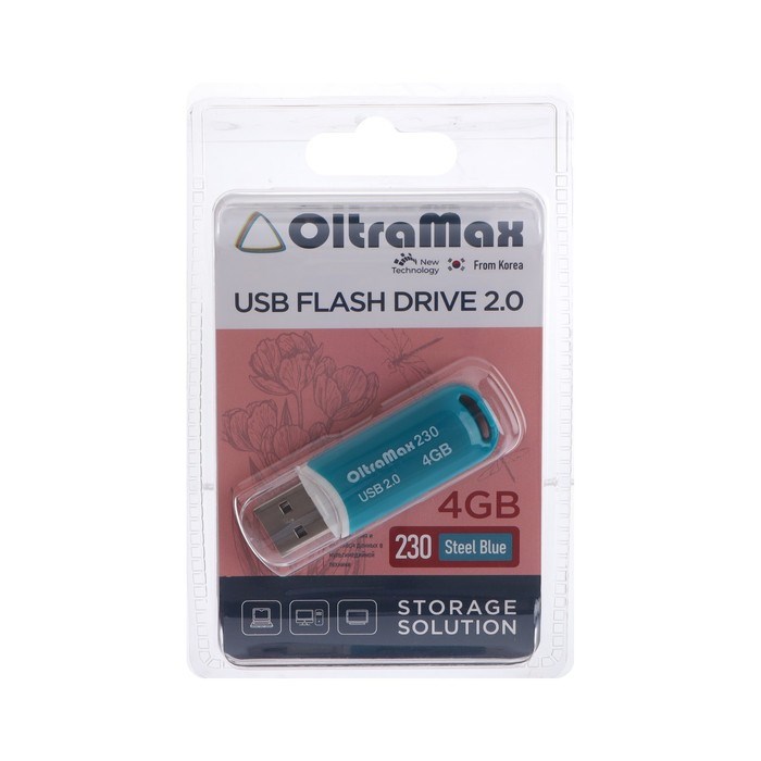 Флешка OltraMax 230, 4 Гб, USB2.0, чт до 15 Мб/с, зап до 8 Мб/с, синяя - фото 51373898