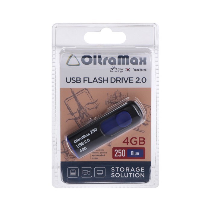 Флешка OltraMax 250, 4 Гб, USB2.0, чт до 15 Мб/с, зап до 8 Мб/с, синяя - фото 51373902