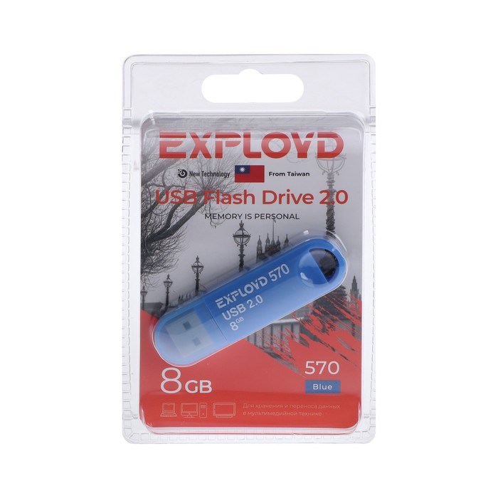 Флешка Exployd 570, 8 Гб, USB2.0, чт до 15 Мб/с, зап до 8 Мб/с, синяя - фото 51373926