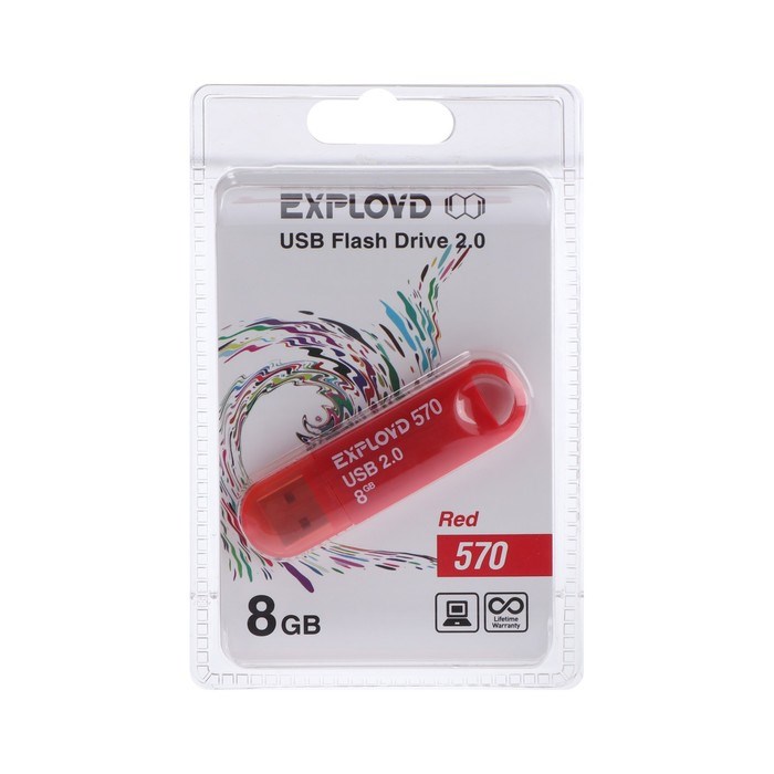 Флешка Exployd 570, 8 Гб, USB2.0, чт до 15 Мб/с, зап до 8 Мб/с, красная - фото 51373932