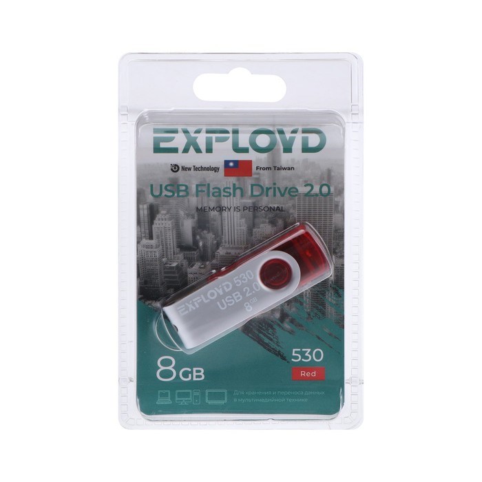 Флешка Exployd 530, 8 Гб, USB2.0, чт до 15 Мб/с, зап до 8 Мб/с, красная - фото 51373943