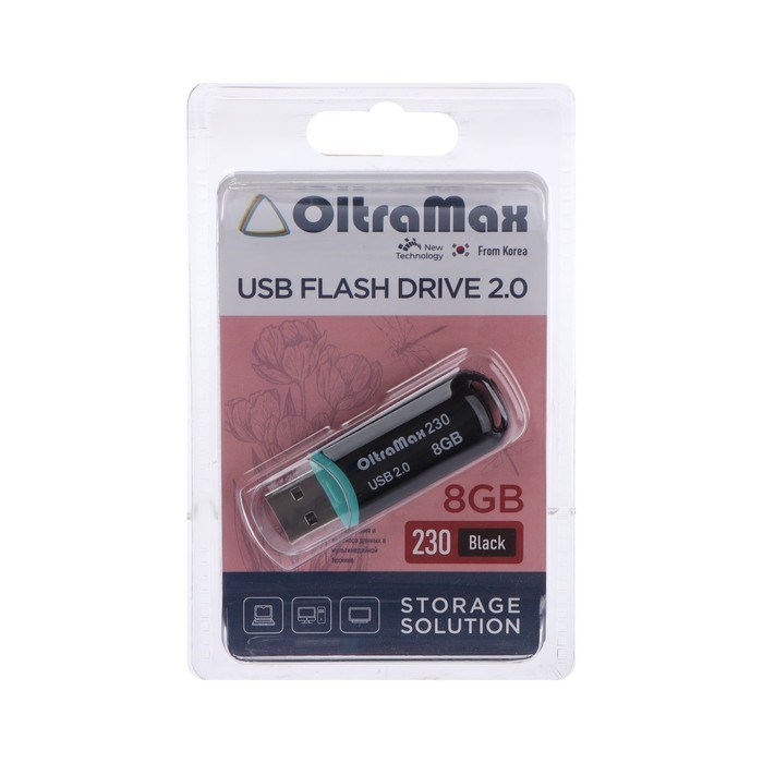 Флешка OltraMax 230, 8 Гб, USB2.0, чт до 15 Мб/с, зап до 8 Мб/с, чёрная - фото 51373947