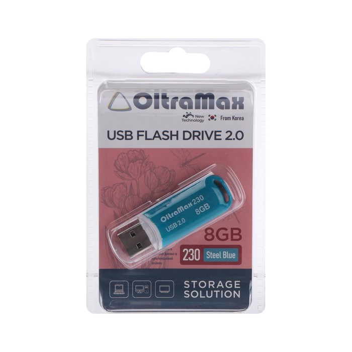 Флешка OltraMax 230, 8 Гб, USB2.0, чт до 15 Мб/с, зап до 8 Мб/с, синяя - фото 51373949