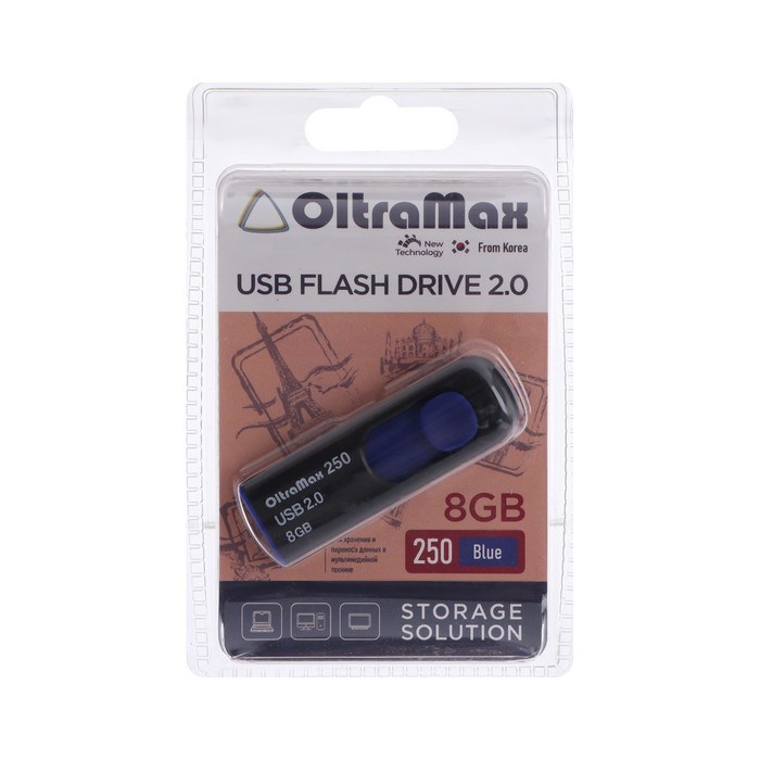 Флешка OltraMax 250, 8 Гб, USB2.0, чт до 15 Мб/с, зап до 8 Мб/с, синяя - фото 51373955