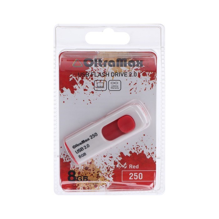 Флешка OltraMax 250, 8 Гб, USB2.0, чт до 15 Мб/с, зап до 8 Мб/с, красная - фото 51373959