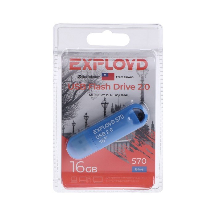 Флешка Exployd 570, 16 Гб, USB2.0, чт до 15 Мб/с, зап до 8 Мб/с, синяя - фото 51373972