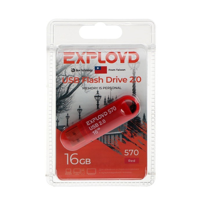 Флешка Exployd 570, 16 Гб, USB2.0, чт до 15 Мб/с, зап до 8 Мб/с, красная - фото 51373980