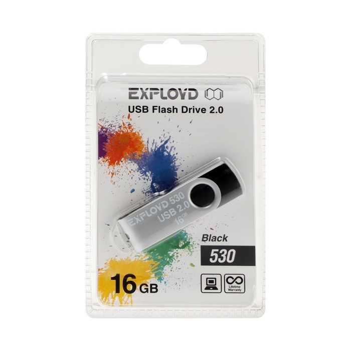 Флешка Exployd 530, 16 Гб, USB2.0, чт до 15 Мб/с, зап до 8 Мб/с, чёрная - фото 51373985