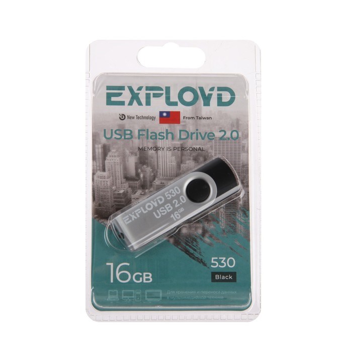 Флешка Exployd 530, 16 Гб, USB2.0, чт до 15 Мб/с, зап до 8 Мб/с, чёрная - фото 51373987