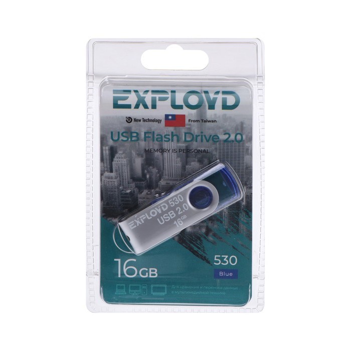 Флешка Exployd 530, 16 Гб, USB2.0, чт до 15 Мб/с, зап до 8 Мб/с, синяя - фото 51373989