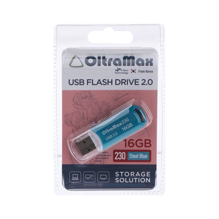 Флешка OltraMax 230, 16 Гб, USB2.0, чт до 15 Мб/с, зап до 8 Мб/с, синяя - фото 51373993