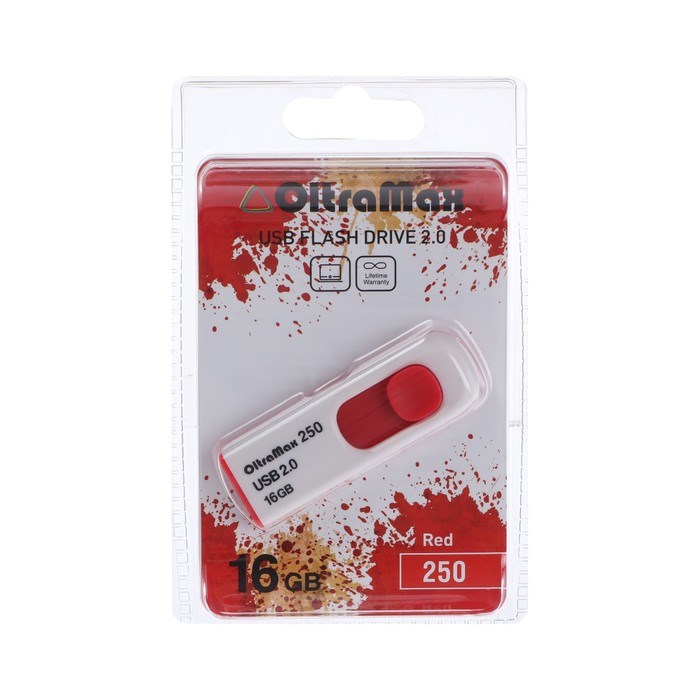 Флешка OltraMax 250, 16 Гб, USB2.0, чт до 15 Мб/с, зап до 8 Мб/с, красная - фото 51374003