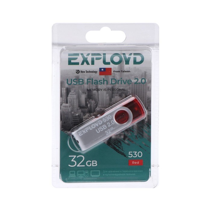 Флешка Exployd 530, 32 Гб, USB2.0, чт до 15 Мб/с, зап до 8 Мб/с, красная - фото 51374025