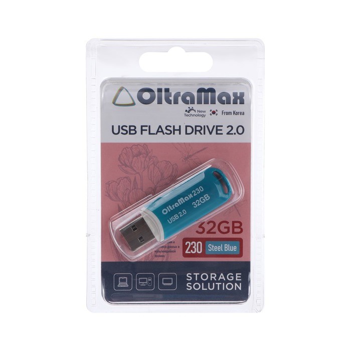 Флешка OltraMax 230, 32 Гб, USB2.0, чт до 15 Мб/с, зап до 8 Мб/с, синяя - фото 51374027