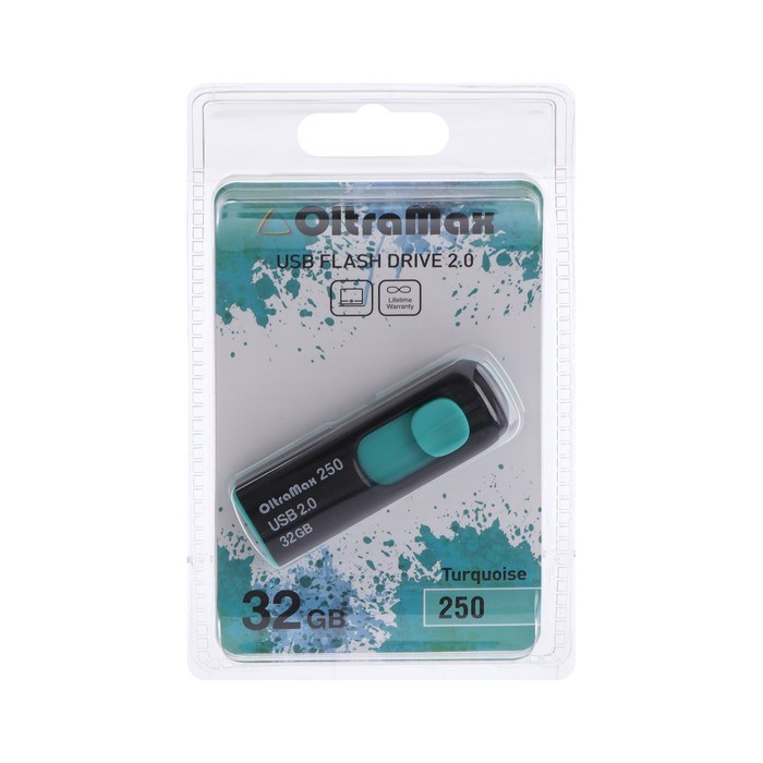 Флешка OltraMax 250, 32 Гб, USB2.0, чт до 15 Мб/с, зап до 8 Мб/с, бирюзовая - фото 51374033