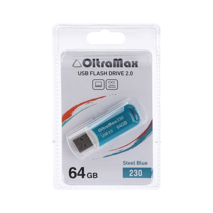 Флешка OltraMax 230, 64 Гб, USB2.0, чт до 15 Мб/с, зап до 8 Мб/с, синяя - фото 51374049