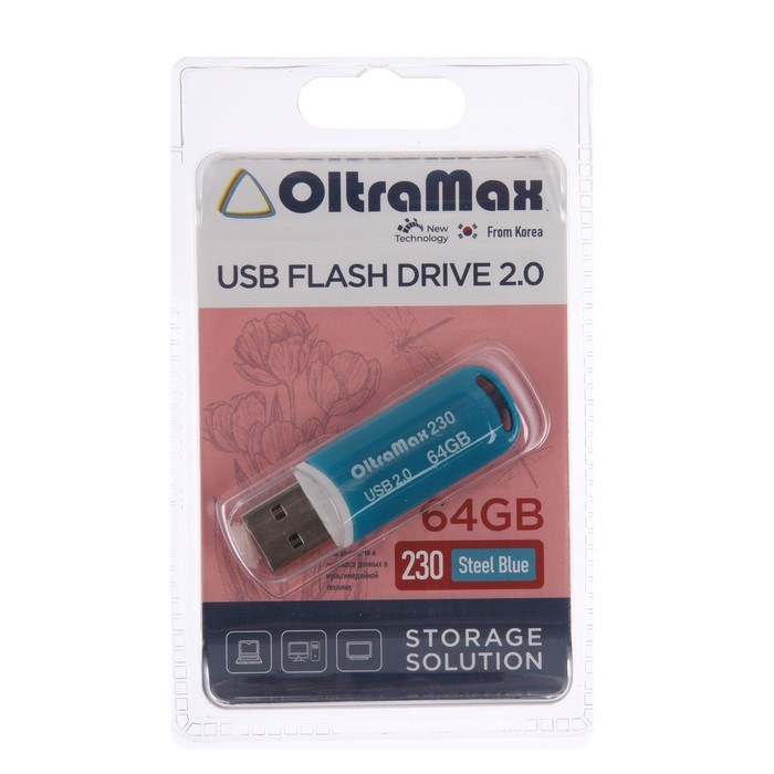 Флешка OltraMax 230, 64 Гб, USB2.0, чт до 15 Мб/с, зап до 8 Мб/с, синяя - фото 51374051