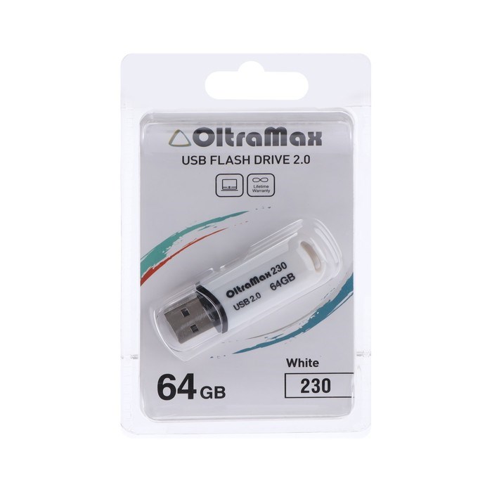 Флешка OltraMax 230, 64 Гб, USB2.0, чт до 15 Мб/с, зап до 8 Мб/с, белая - фото 51374053