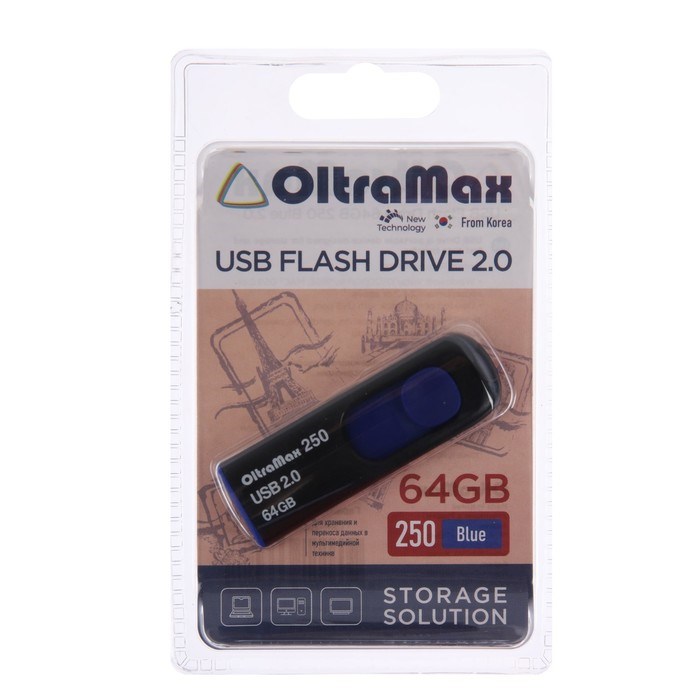 Флешка OltraMax 250, 64 Гб, USB2.0, чт до 15 Мб/с, зап до 8 Мб/с, синяя - фото 51374059