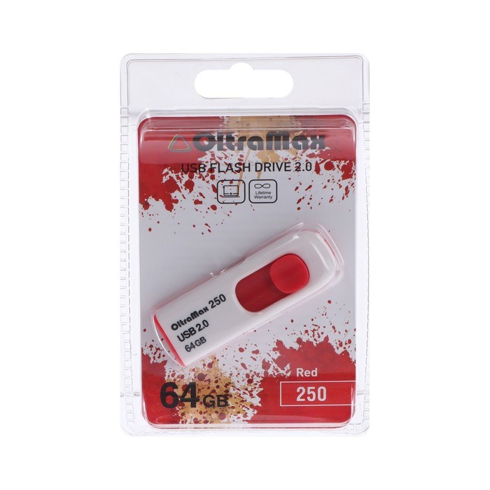 Флешка OltraMax 250, 64 Гб, USB2.0, чт до 15 Мб/с, зап до 8 Мб/с, красная - фото 51374061