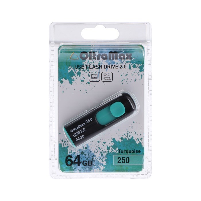 Флешка OltraMax 250, 64 Гб, USB2.0, чт до 15 Мб/с, зап до 8 Мб/с, бирюзовая - фото 51374063