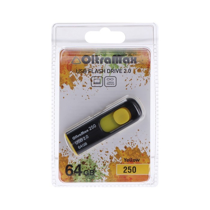 Флешка OltraMax 250, 64 Гб, USB2.0, чт до 15 Мб/с, зап до 8 Мб/с, жёлтая - фото 51374067