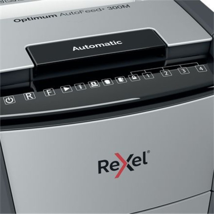 Шредер Rexel Optimum AutoFeed 300M, фрагменты 2х15мм, 300 листов, скрепки, скобы, пл.карты - фото 51374257