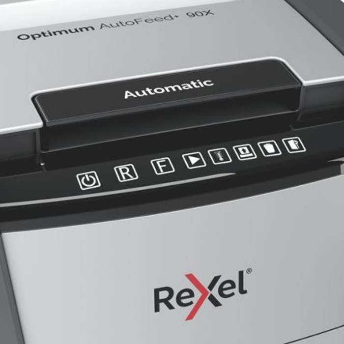 Шредер Rexel Optimum AutoFeed 90X, фрагменты 4х28 мм, 90 листов, скрепки, скобы, пл.карты - фото 51374387