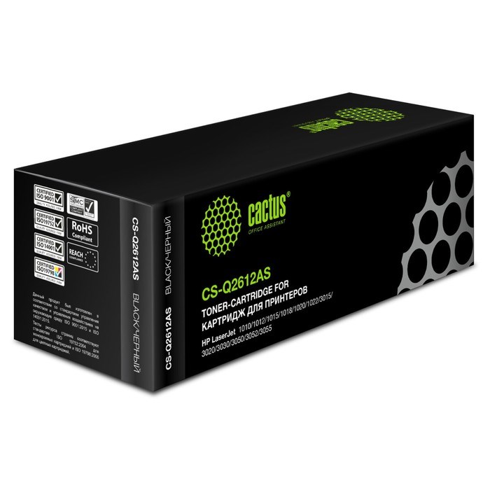 Картридж Cactus CS-Q2612AS Q2612A, для HP LJ 1010/1012/1015/1018/1020/1020P, 2000 страниц, цвет чёрны - фото 51375649 Картридж Cactus CS-Q2612AS Q2612A, для HP LJ 1010/1012/1015/1018/1020/1020P, 2000 страниц, цвет чёрны - фото 51375649