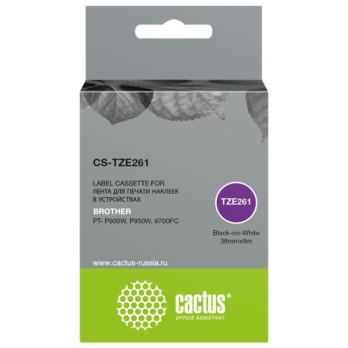 Картридж ленточный Cactus CS-TZE261 TZe-261, для Brother PT- P900W, P950W, 9700PC, цвет чёрный - фото 51376218 Картридж ленточный Cactus CS-TZE261 TZe-261, для Brother PT- P900W, P950W, 9700PC, цвет чёрный - фото 51376218