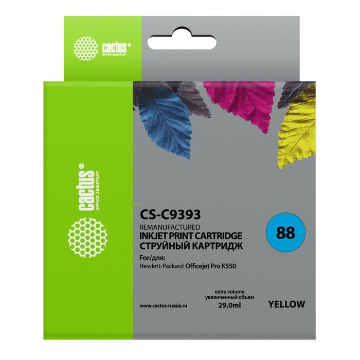 Картридж Cactus CS-C9393 №88, для HP DJ Pro K550, 29 мл, цвет жёлтый - фото 51376294 Картридж Cactus CS-C9393 №88, для HP DJ Pro K550, 29 мл, цвет жёлтый - фото 51376294