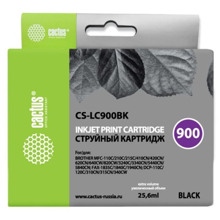 Картридж Cactus CS-LC900BK, для Brother DCP-110/115/120/MFC-210/215/FAX-1840, 25,6 мл, цвет чёрны - фото 51376464