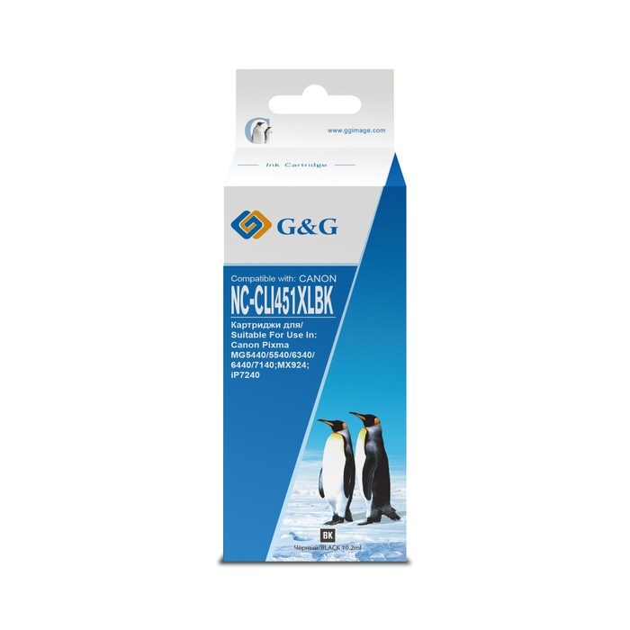 Картридж струйный G&G NC-CLI451XLBK, для Canon MG6340/5440/IP7240, 10,2 мл, цвет чёрный - фото 51376600