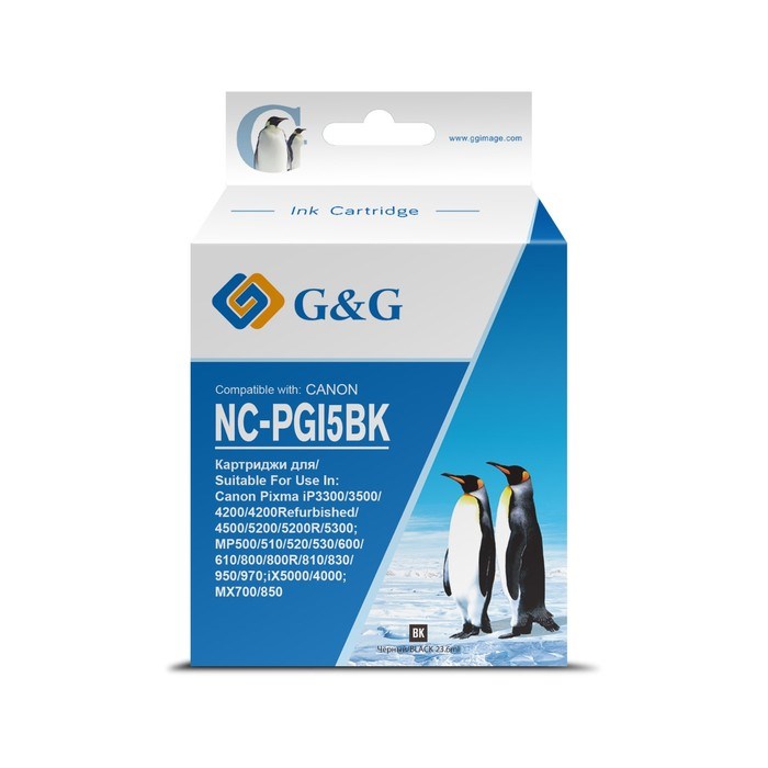 Картридж G&G NC-PGI5BK, для Canon Pixma MP470/MP500/MP520/MP530/MP600/MP800, 23,6 мл, цвет чёрный - фото 51376620