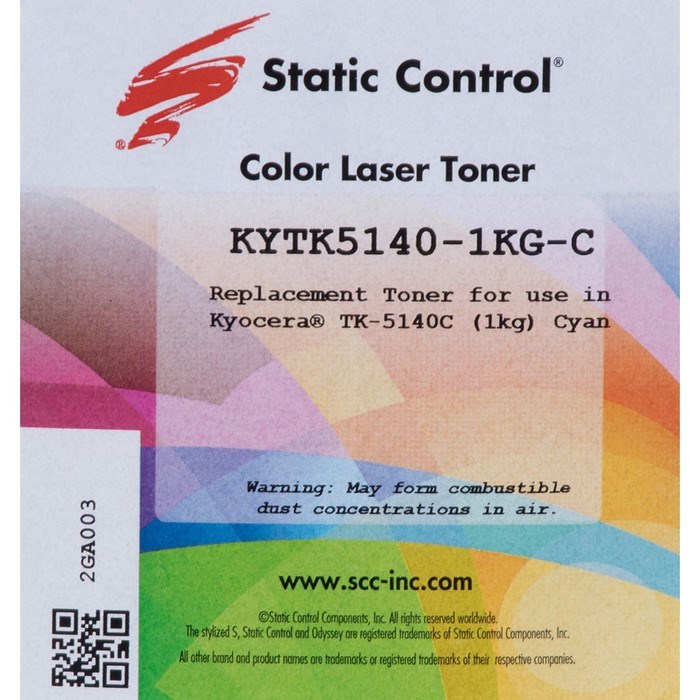 Тонер Static Control KYTK5140-1KG-C, для Kyocera M6030/M6530/P6130, флакон 1000гр, голубой - фото 51376822