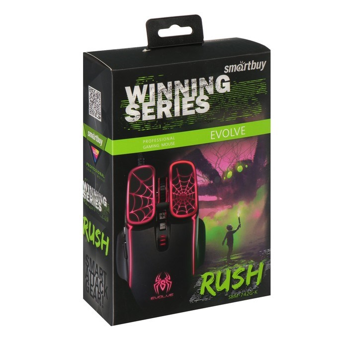 Мышь Smartbuy RUSH Evolve, игровая, проводная, 4800 dpi, USB, подсветка, чёрная - фото 51377373