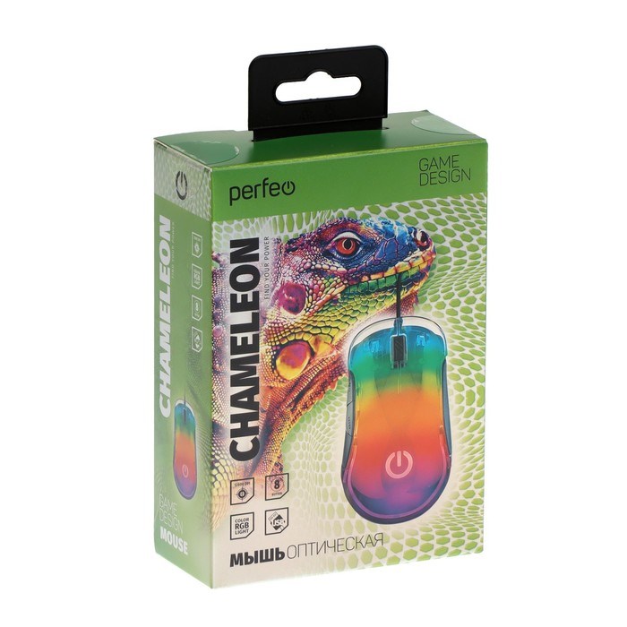 Мышь Perfeo "CHAMELEON", игровая, проводная, 8 кнопок, подсветка, 12800 dpi, USB, чёрная - фото 51377563