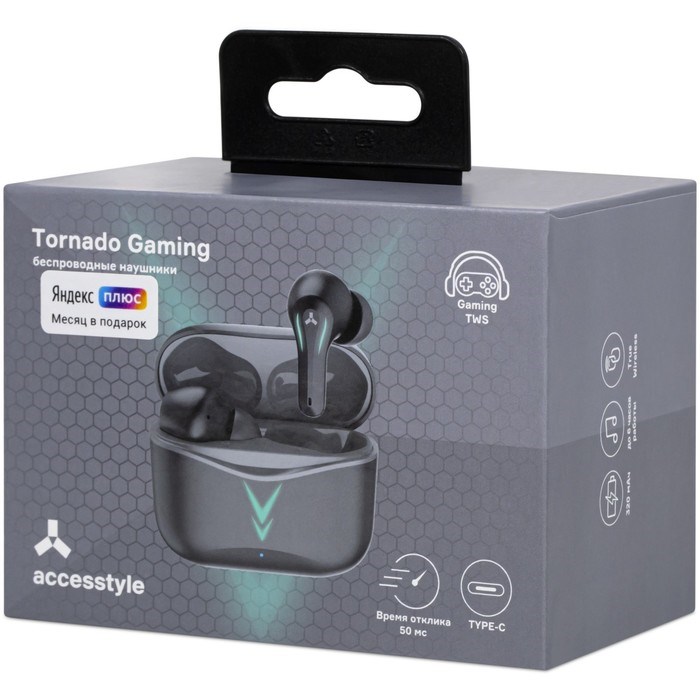 Наушники Accesstyle Tornado Gaming TWS, игровые, до 6 часов, BT 5.1, отклик 50 мс, черные - фото 51377965