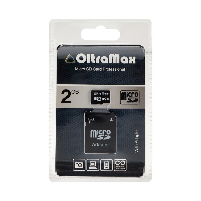 Карта памяти OltraMax MicroSD, 2 Гб, класс 2, с адаптером SD - фото 51378078