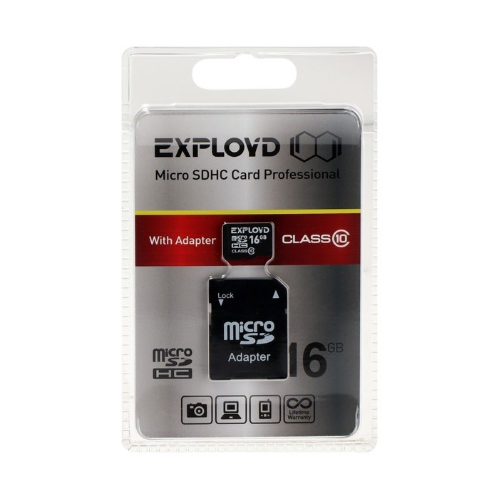 Карта памяти Exployd MicroSD, 16 Гб, SDHC, класс 10, с адаптером SD - фото 51378093