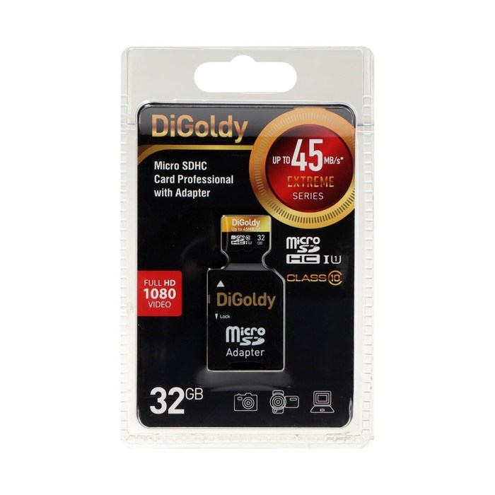 Карта памяти Digoldy MicroSD, 32 Гб, SDHC, UHS-1, класс 10, 45 Мб/с, с адаптером SD - фото 51378095