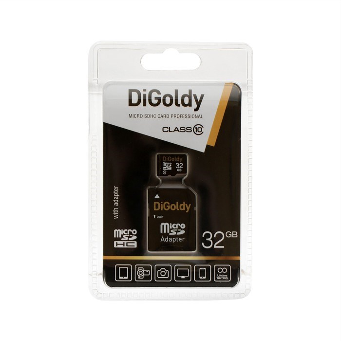 Карта памяти Digoldy MicroSD, 32 Гб, SDHC, UHS-1, класс 10, 45 Мб/с, с адаптером SD - фото 51378097