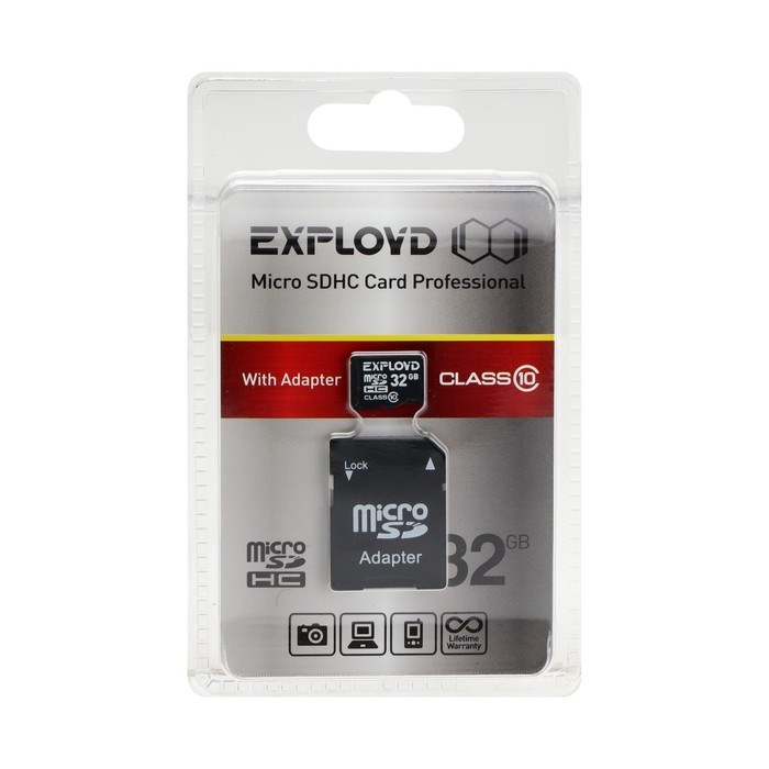 Карта памяти Exployd MicroSD, 32 Гб, SDHC, класс 10, с адаптером SD - фото 51378103